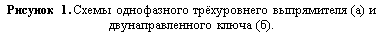 Подпись: Рисунок 1. Схемы однофазного трёхуровнего выпрямителя (а) и двунаправленного ключа (б).